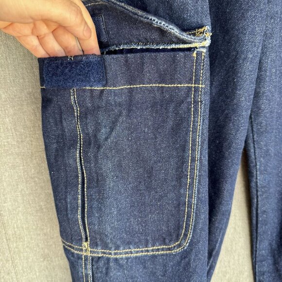 90s Vintage Culture 100% Cotton Dark Denim Rave Cargo Wide  Leg Jeans Size 31 - Picture 3 of 9